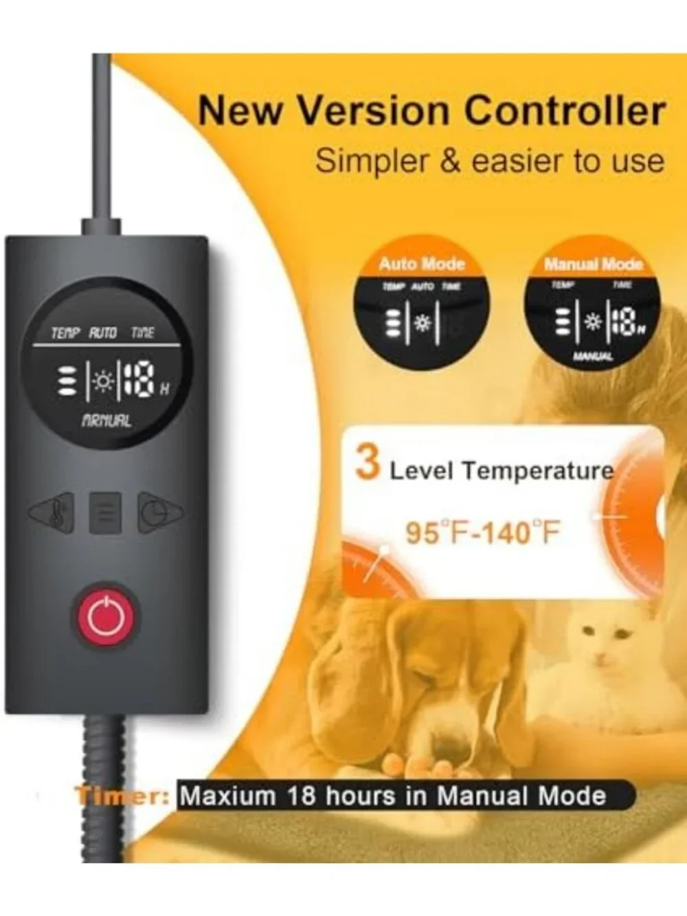 Pressure Activated Heating Pad for Dogs & Cats - 18x22 Electric Pet Bed Mat